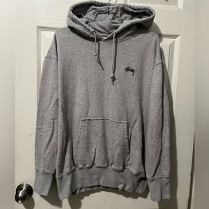 Grey Stussy Embroidered Logo Hoodie Size Small
